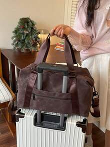 New Fashionable Travel Bag With Jacquard Pattern, Minimalist Niche Design, Stylish And Popular, Suitable For Short Trips, Fitness, With Spliced Color Blocks, Large Capacity, Versatile - Orange - View 3