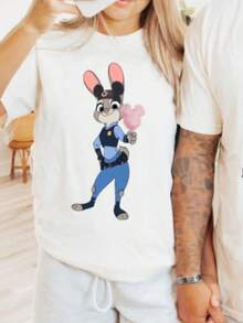 Disney Zootopia Couple Shirt Nick Wilde Judy Hoops Shirt Disney Zootopia T-Shirt Zootopia Children's Shirt Disney Couple T-Shirt Ladies Oversized - 女士T卹 - 查看 2