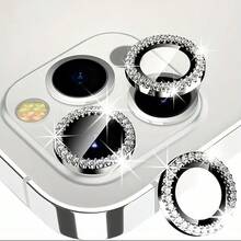 1 Set Silver Diamond Lens Cover, Suitable For IPhone 13/14/15/16/17pro Max/11/12, Shiny Crystal Material, 3D Lens Protector, Phone Accessories, Camera Decoration Sticker, Shockproof, Scratch-Resistant, Birthday, Gift For Friends - White Dot Diamond Lens Film - View 13