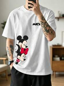 Disney Áo thun nam casual in hình Mickey Mouse, dáng regular fit cổ tròn mặc nhà, mùa hè - trắng - Xem 3