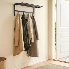 Miroytengo Perchero de Pared, Mueble Organizador de Entrada, Soporte Metálico Negro, 4 Ganchos y Estante 69x33x34 cm, Ideal para Dormitorio o Recibidor, Diseño Práctico y Elegante, Kit Montaje Incluido. De 2 a 3 días de envio - Negro - Ver 5