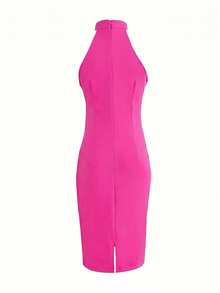 Women's Solid Color Elegant Party Zipper Shoulder Bag Strapless Dress For Date And Party, Summer - Hot Pink - View 4