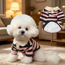 Animale de companie, pisică, câine, haine pentru câine, cățeluș, haine pentru câine Chihuahua, accesorii pentru pisoi, haine pentru animale de companie, haine dungate pentru câine, haine cu două picioare pentru pisică, tricou polo - Roz Coral - Vizualizare 1