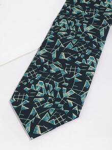 1PC Men's Fashion Green Geometric Fun Pattern Silky Encrypted Tie Suitable For Party, Daily Suit, Travel And Vacation - Multicolor - View 5