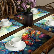 1/2/4/6/8入 蝴蝶印花餐墊 18"*12"(45*30cm) 2款設計 彩虹藝術蝴蝶與紫色水晶蝴蝶 100%聚酯纖維 防水防污耐熱 可機洗耐用 桌墊 適用於居家 餐廳 B&B - 彩色 - 查看 6