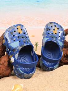 Cute Cartoon Dinosaur Letter Pattern Hollow Out Clogs - Navy Blue - View 6