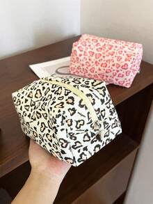 AGG,Leopard & Floral Print Makeup Bag, Large Capacity Canvas Cosmetic Pouch, Portable Travel Zipper Toiletry Storage Bag For Women - Multicolor - View 6