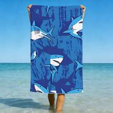 1pc Shark Pattern Beach Towel, Quick-Dry Lightweight Large Size, Travel Swimming Pool Use, Sand-Proof Ocean Theme Adult Beach Essential Accessory, Microfiber - Multicolor - View 8