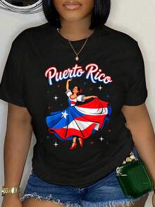 100% Cotton Puerto Rico Flag Heart Love Vacation Trip T-Shirt Women's Men's Oversized Comfort Soft Crew Neck Tee Tops - 黑色4 - 查看 1