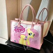 Miniso 小馬寶莉 Fluttershy 印花帆布托特包，粉色漸層背景搭配花卉圖案與粉色滾邊，大容量休閒手提肩背包 - 粉色 - 查看 4