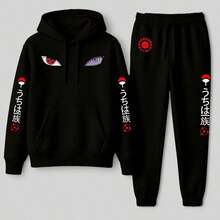 Men's Kangaroo Hoodie Set - Sweatshirt + Sweatpants With Unisex Print - Autumn/Winter - 黑色 - 查看 1
