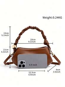 Women's Fashion Woven Knotted Soft Leather Solid Color Cloud Handbag - Brown - View 5