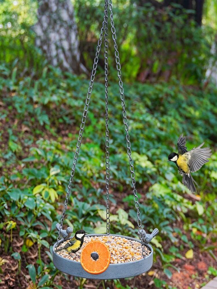 吊掛式金屬鳥食盤附鏈條，耐候鳥浴餵食站，適合戶外花園庭院裝飾，吸引野鳥，易於懸掛 - B - 查看 7
