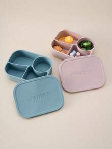 1pc Personalized Custom Name Kids Silicone Bento Box, 4 Compartments Leak-Proof Lunch Box, Food Storage Container, Unisex For Boys And Girls, Back To School Supplies - Multicolor - View 7