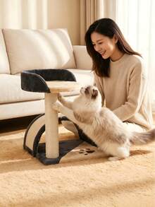 1 Cat Tree With Sisal Scratching Posts And Arch Scratching Board, Wear-Resistant And Furniture-Protective. It Features A Cozy Platform For Resting, Meeting Cats' Needs For Scratching, Playing And Relaxing. - Multicolor - View 3