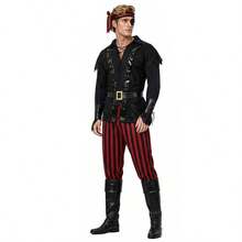 Men's Captain Jack Pirate Costume, Medieval Pirate Role Play Full Set Outfit, Halloween Stage Performance Costume - Multicolor - View 5