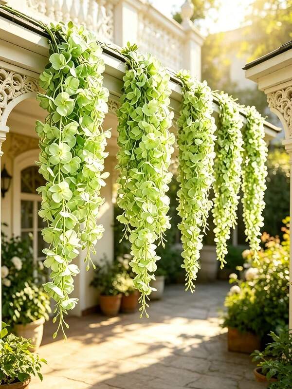 1/20pcs Artificial Green Wisteria Vine, Suitable For Wedding Decoration, Wedding Backdrop Decoration, Home Decor Bedroom Living Room Wall Tabletop Decoration, Outdoor Yard Balcony Decoration, Party Decoration, Gift