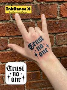 1 Set "Don't Trust Anyone" Revolutionary Technology Semi-Permanent Tattoo Stickers, Long-Lasting Waterproof Realistic Tattoos, Plant-Based, X193 - Black - View 2