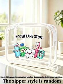 Cartoon Tooth & Dental Care Character Transparent Zipper Toiletry Bag, PVC Makeup Bag, Zipper Sealed PVC Travel Organizer Bag, Cute Style Transparent Storage Pouch, Portable Travel Toiletry & Cosmetic Organizer, Suitable For Dental Care Enthusiasts & Travel Lovers, Perfect For Mothers, Teachers, Friends And Nurses - Multicolor - View 7