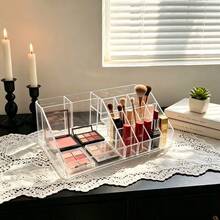 1 pieza, Caja de almacenamiento de maquillaje transparente multifuncional, Caja con compartimento integrado para lápiz labial + brochas de maquillaje, Esencial de almacenamiento de tocador para dormitorio, Diseño de compartimento de gran capacidad, Sensación premium, Regreso a la escuela - transparente - Ver 4
