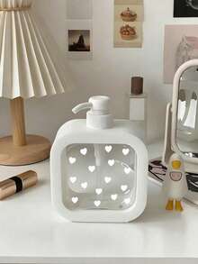 1pc Heart-Shaped Polka Dot Pattern Refillable Liquid Dispenser Bottle, Press-Type Empty Travel Pump Bottle, Transparent Lotion Container, Suitable For Shampoo, Body Wash, Hand Soap, Bathroom And Kitchen - View 5