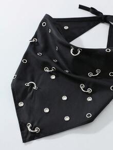 1pc Fashion Punk Style Bandana Headband Gothic Hair Accessory Elastic Hair Tie Bandana Suitable For Daily Versatile Wear - Black - View 5