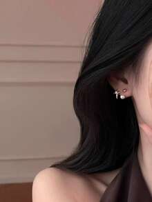 1 Pair Fashionable New Zirconia Small Star & Faux Pearl Clip-On Earrings For Women, No Piercing Required, Elegant Elegant Ear Jewelry, Suitable For Daily Wear And Holiday Gifts - Ear Clip - View 4