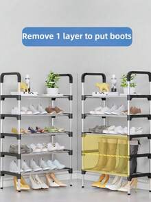 1pc Multi-Layer Shoe Rack, Freestanding Shoe Rack, Easy To Assemble, Suitable For Rental Homes, Entryway, Hallway, Bedroom, Bathroom, Office, Living Room Shoe Storage Rack, Entryway Furniture, Shoe Organizer, Space-Saving Design, Suitable For Various Room Types Space-Saving Shoe Rack - Pink - View 6