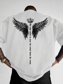 Men's Crew Neck T-Shirt, Streetwear Style, Loose Fit And Patterned - 白色 - 查看 1