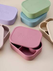 1pc Personalized Custom Name Kids Silicone Bento Box, 4 Compartments Leak-Proof Lunch Box, Food Storage Container, Unisex For Boys And Girls, Back To School Supplies - Multicolor - View 3