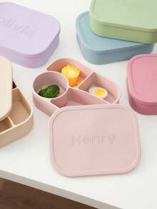 1pc Personalized Custom Name Kids Silicone Bento Box, 4 Compartments Leak-Proof Lunch Box, Food Storage Container, Unisex For Boys And Girls, Back To School Supplies - Multicolor - View 6