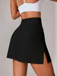 Faldas de yoga con abertura lateral para mujer, sexy, ajustadas, para entrenamiento deportivo, con cintura ancha, textura suave, no transparentes, para fitness - Negro - Ver 5