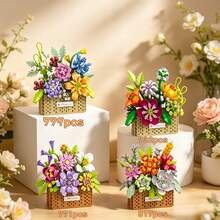 多款微粒積木花籃6件組，732pcs/757pcs/771pcs/886pcs多粒成人組裝花籃，DIY組裝療癒花籃，手工3D花籃，桌面節日溫馨裝飾，適合積木愛好者、收藏家、家居裝飾、藝術收藏。減壓療癒組裝積木玩具，畢業季/母親節/情人節/女孩禮物/復活節/週年紀念/好友/老師/其他重大節日禮物推薦。 - 彩色 - 查看 1