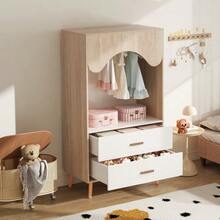Children's Wardrobe, Wardrobe With Clothes Rail, With Drawers, Open Wardrobe, Solid Wood Handles, Made Of Chipboard - 白色 - 查看 5