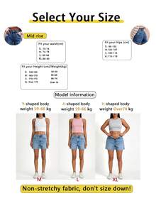 New Classic Versatile Minimalist Casual Non-Stretch Washed Solid Color Cuffed Hem Women's Pocket Straight Leg Denim Shorts - Dark Wash - View 8
