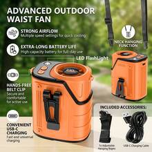W&O Protable Cooling Neck Fan | Waist Fan | Desk Fan - 18000RPM Powerful Brushless Motor, Four Speed Adjustment, Large Capacity Ultra Long Rechargeable Battery, LED Light Power Display, LED Flashlight - Camping Gear And Equipment, Heat Relief - trái cam - Xem 3