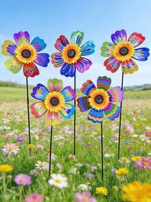 1/2pcs Outdoor Windmill Random Decor, Shiny Wind-Powered Rotating Bird Device, Suitable For Lawn, Yard, Garden, Party, Holiday And Scenic Spot Decoration, Also As Photography Prop And Amusement Park Decor, Ideal Holiday Gift - Flowers - View 5