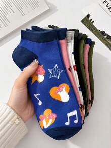 5 Pairs Women Vintage Mushroom Print Fashion Ankle Socks, Soft Breathable Minimalist Casual Socks, Cute Everyday Socks For Spring And Summer - Multicolor - View 2