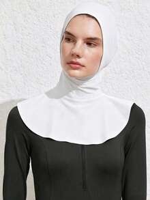 1pc Muslim Women's Summer Swimming Pool Headscarf With Neck Extension Design, Essential For Vacation And Travel - White - View 1