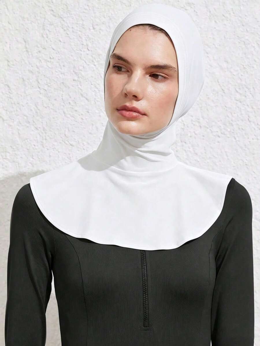 1pc Muslim Women's Summer Swimming Pool Headscarf With Neck Extension Design, Essential For Vacation And Travel - White - View 1