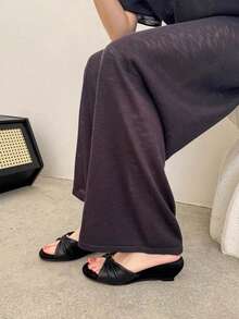 法式復古方頭粗跟高跟女鞋 新款單帶中跟涼鞋穆勒鞋 - 黑色 - 查看 4