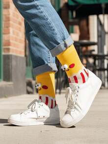 1/5 Pairs Creative 3D Eyeball Mid-Calf Socks, Cute Fries & Burger Socks, Unisex, Suitable For Couples, Families, Best Friends, Casual Versatile Fashion Socks - Multicolor - View 4