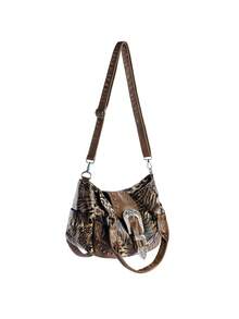 Rollcall Y2K Streetwear Women's Personalized Leopard Print Handbag, Large Capacity Vintage Rivet Crafted Shoulder Bag, Multi-Pocket Detachable Strap - Brown - View 3