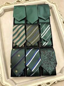 1PC Dark Green Gift Box Men's Fashion Business Formal Versatile Elegant Tie, Suitable For Business Workplace, Wedding, Party - Dark Green - View 2