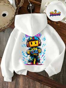 Tween Boy Cartoon Number Print Warm Crew Neck Sweatshirt - White - View 1