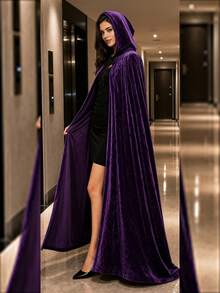 Hooded Fleece Long Cape, Lace-Up Cloak, Halloween Cosplay Party Costume, Multiple Colors Available - A - View 8