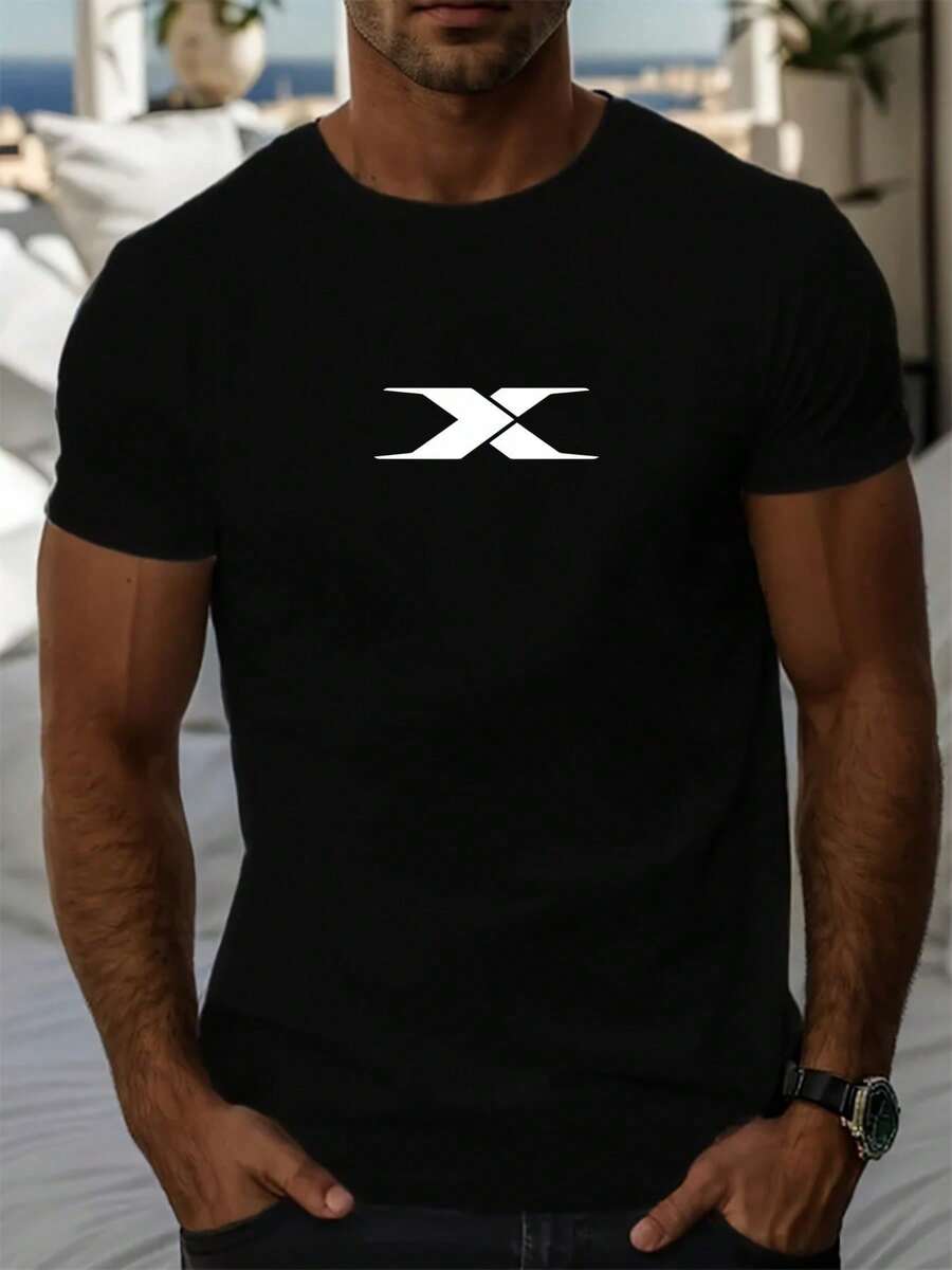 Camiseta Casual de Verano Hombre con Cuello Redondo y Estampado en XElección perfecta de regalo de cumpleaños o festividad amigos, familiares, novio o novia - Negro - Ver 1
