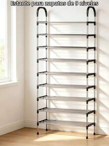Zapatero metálico de varios niveles - Organizador que ahorra espacio para la entrada, porche, patio, dormitorio, salón - Duradero, fácil de montar, ajustable, diseño compacto para varios tipos de habitaciones, muebles de almacenamiento portátiles - Plateado - Ver 11