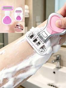 Women's Hair Removal Razor, Suitable For Underarms, Legs And Bikini Area, Portable Shaving Razor, Pink Manual Shaving Razor, Women's Bikini Manual Shaving Blade, Used For Hair Removal And Shaving, 5-Blade System, Stainless Steel Blade With Replaceable Pink Razor Head, Essential Gift For Girls, Suitable For Beach, Vacation, Travel And Business Trips. - Multicolor - View 2