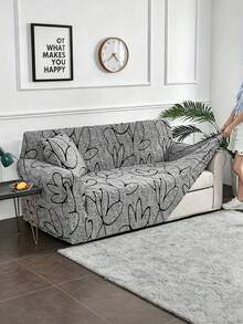 1pc Geometric Line Print Sofa Cover, Modern Minimalist Polyester Stretch Full Sofa Slipcover & 1pc Unfilled Throw Pillow Case, Suitable For All Seasons, Casual For Summer - Multicolor - View 7